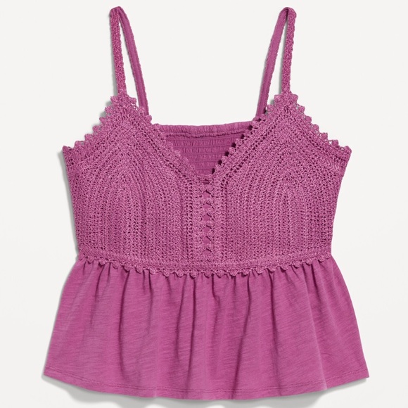 Old Navy Pink Smocked Crochet Peplum Top Spaghetti Straps Women’s Plus Size XXL - Picture 6 of 7